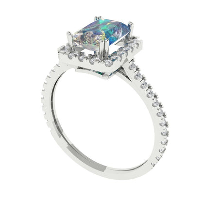 1.86 cttw Blue Moissanite Hidden Halo Engagement Ring - Solid Gold (Emerald Cut,7.5x5.5mm)