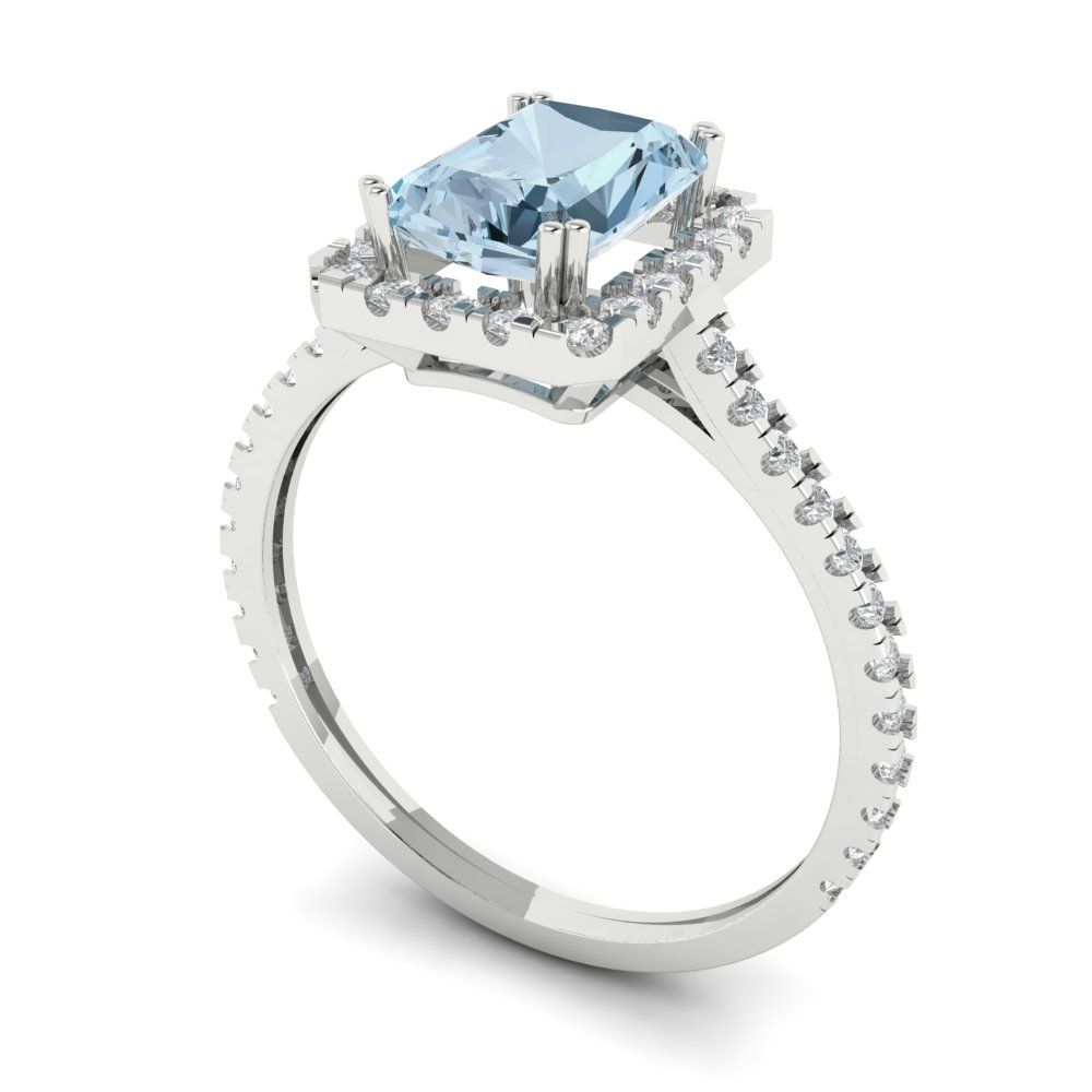1.86 cttw Natural Aquamarine Hidden Halo Engagement Ring - Solid Gold (Emerald Cut,7.5x5.5mm)