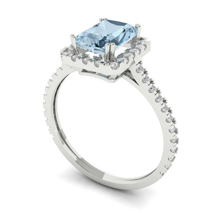 1.86 cttw Natural Sky Blue Topaz Hidden Halo Engagement Ring - Solid Gold (Emerald Cut,7.5x5.5mm)