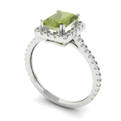 1.86 cttw Natural Peridot Hidden Halo Engagement Ring - Solid Gold (Emerald Cut,7.5x5.5mm)