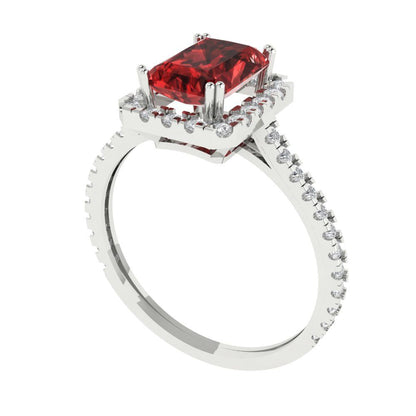 1.86 cttw Natural Garnet Hidden Halo Engagement Ring - Solid Gold (Emerald Cut,7.5x5.5mm)