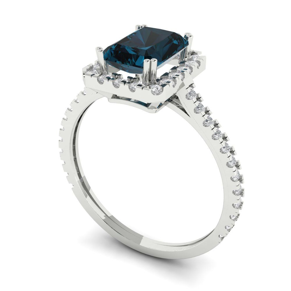 1.86 cttw Natural London Blue Topaz Hidden Halo Engagement Ring - Solid Gold (Emerald Cut,7.5x5.5mm)