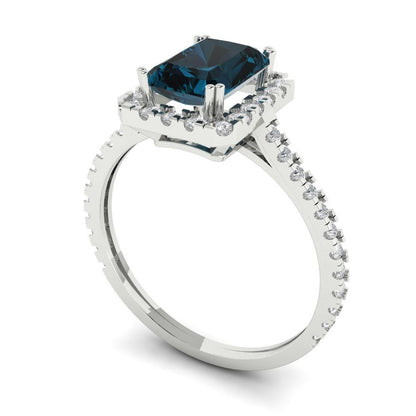 1.86 cttw Natural London Blue Topaz Hidden Halo Engagement Ring - Solid Gold (Emerald Cut,7.5x5.5mm)