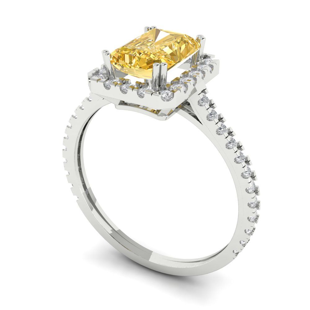 1.86 cttw Zirconia Simulated Yellow Diamond Hidden Halo Engagement Ring - Solid Gold (VVS1, Emerald Cut,7.5x5.5mm)