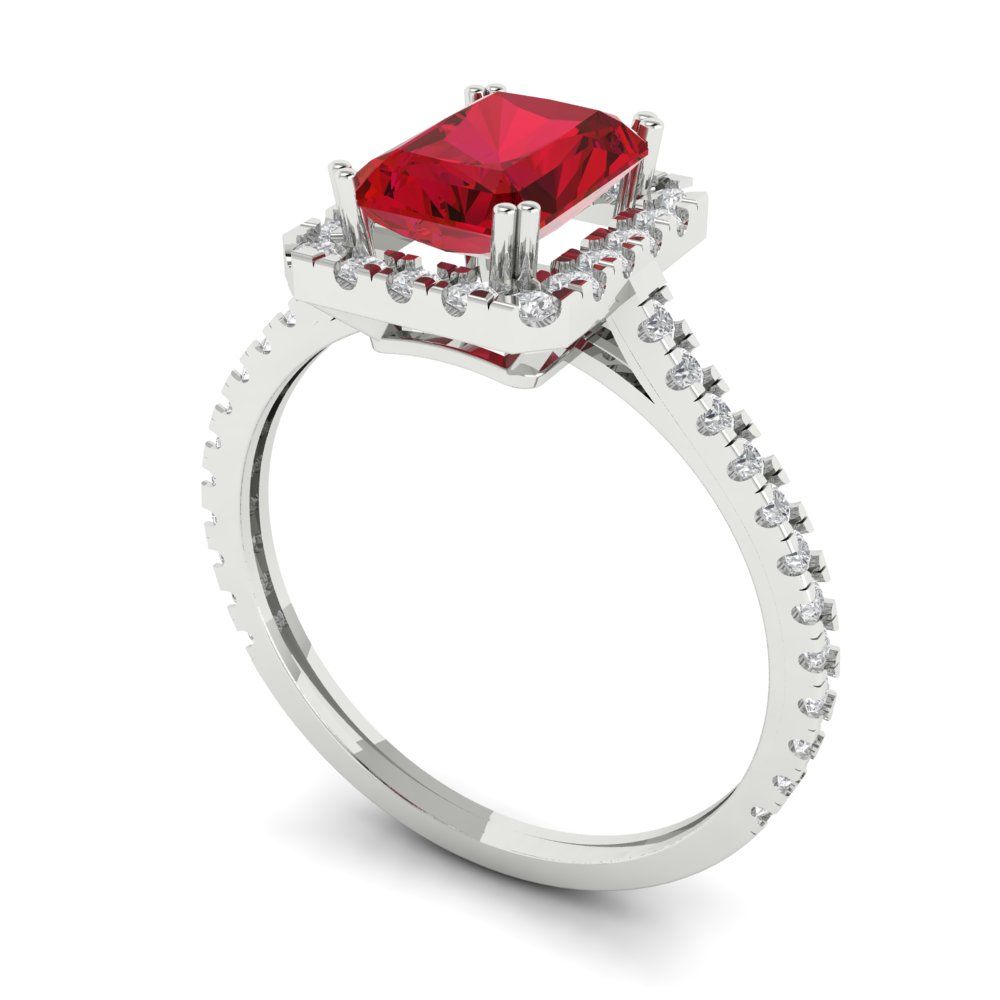 1.86 cttw Simulated Pink Tourmaline Hidden Halo Engagement Ring - Solid Gold (Emerald Cut,7.5x5.5mm)