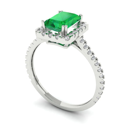 1.86 cttw Simulated Emerald Hidden Halo Engagement Ring - Solid Gold (Emerald Cut,7.5x5.5mm)