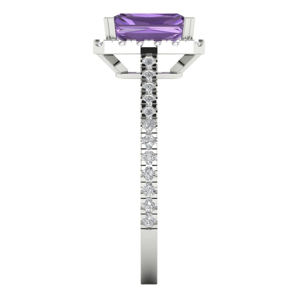 1.86 cttw Simulated Alexandrite Hidden Halo Engagement Ring - Solid Gold (Emerald Cut,7.5x5.5mm)