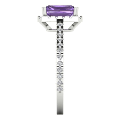 1.86 cttw Simulated Alexandrite Hidden Halo Engagement Ring - Solid Gold (Emerald Cut,7.5x5.5mm)