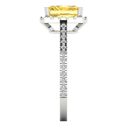1.86 cttw Natural Citrine Hidden Halo Engagement Ring - Solid Gold (Emerald Cut,7.5x5.5mm)