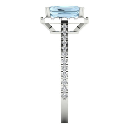 1.86 cttw Natural Sky Blue Topaz Hidden Halo Engagement Ring - Solid Gold (Emerald Cut,7.5x5.5mm)