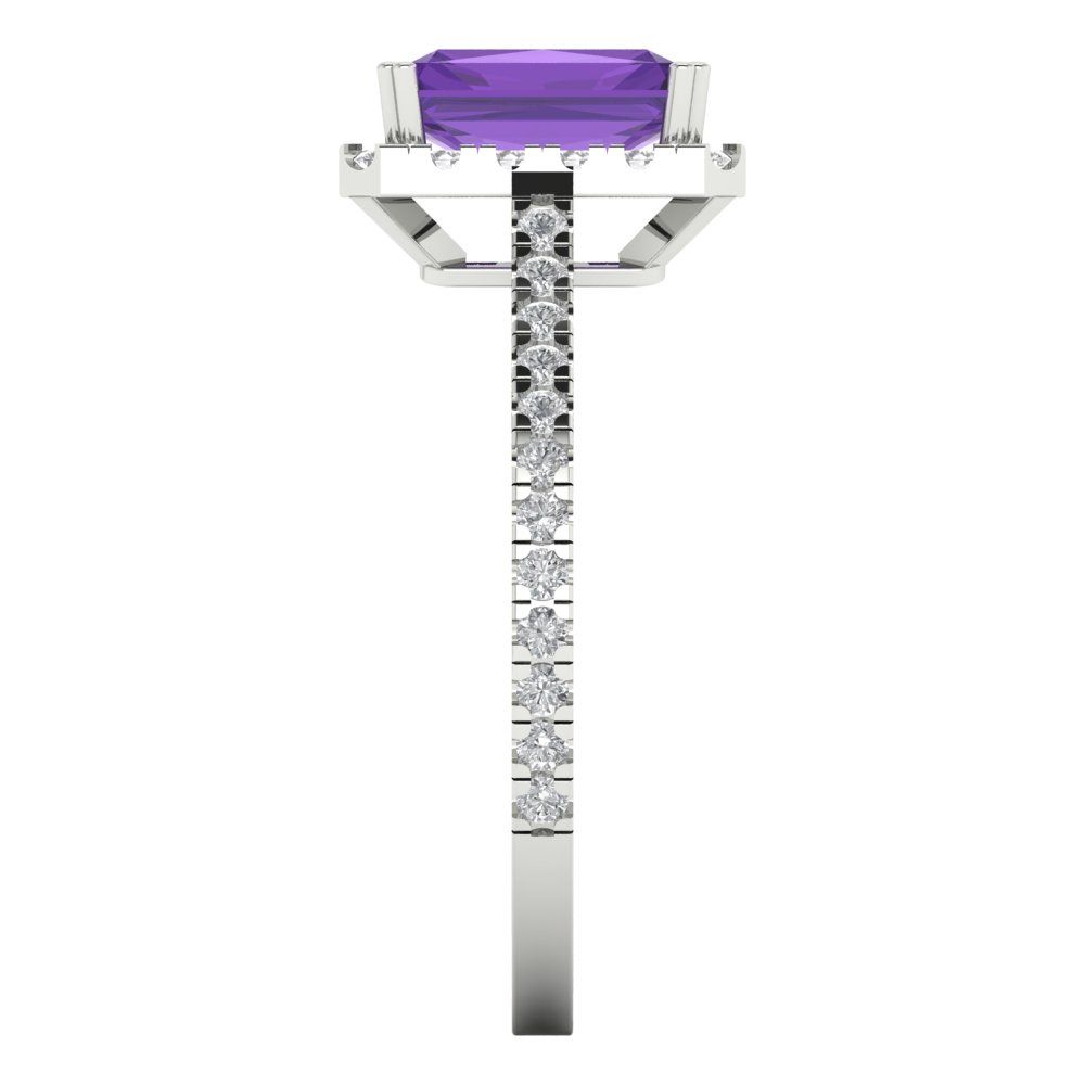 1.86 cttw Natural Amethyst Hidden Halo Engagement Ring - Solid Gold (Emerald Cut,7.5x5.5mm)