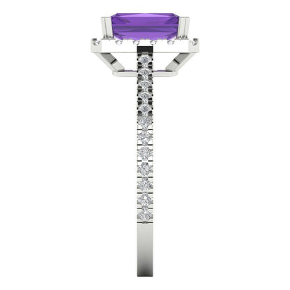1.86 cttw Natural Amethyst Hidden Halo Engagement Ring - Solid Gold (Emerald Cut,7.5x5.5mm)