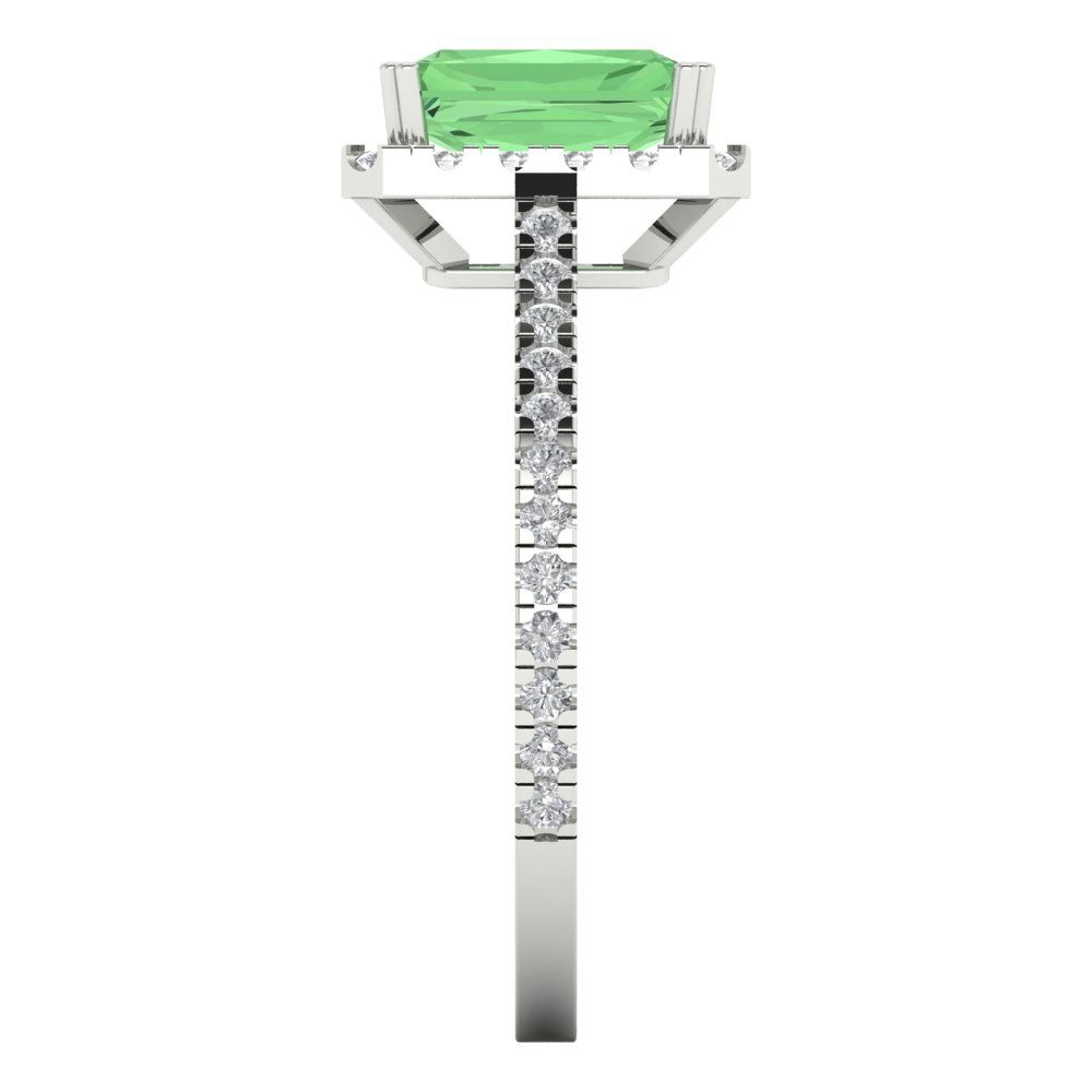 1.86 cttw Zirconia Simulated Green Diamond Hidden Halo Engagement Ring - Solid Gold (VVS1, Emerald Cut,7.5x5.5mm)