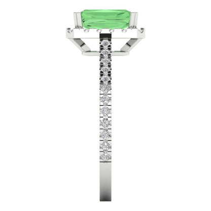1.86 cttw Zirconia Simulated Green Diamond Hidden Halo Engagement Ring - Solid Gold (VVS1, Emerald Cut,7.5x5.5mm)