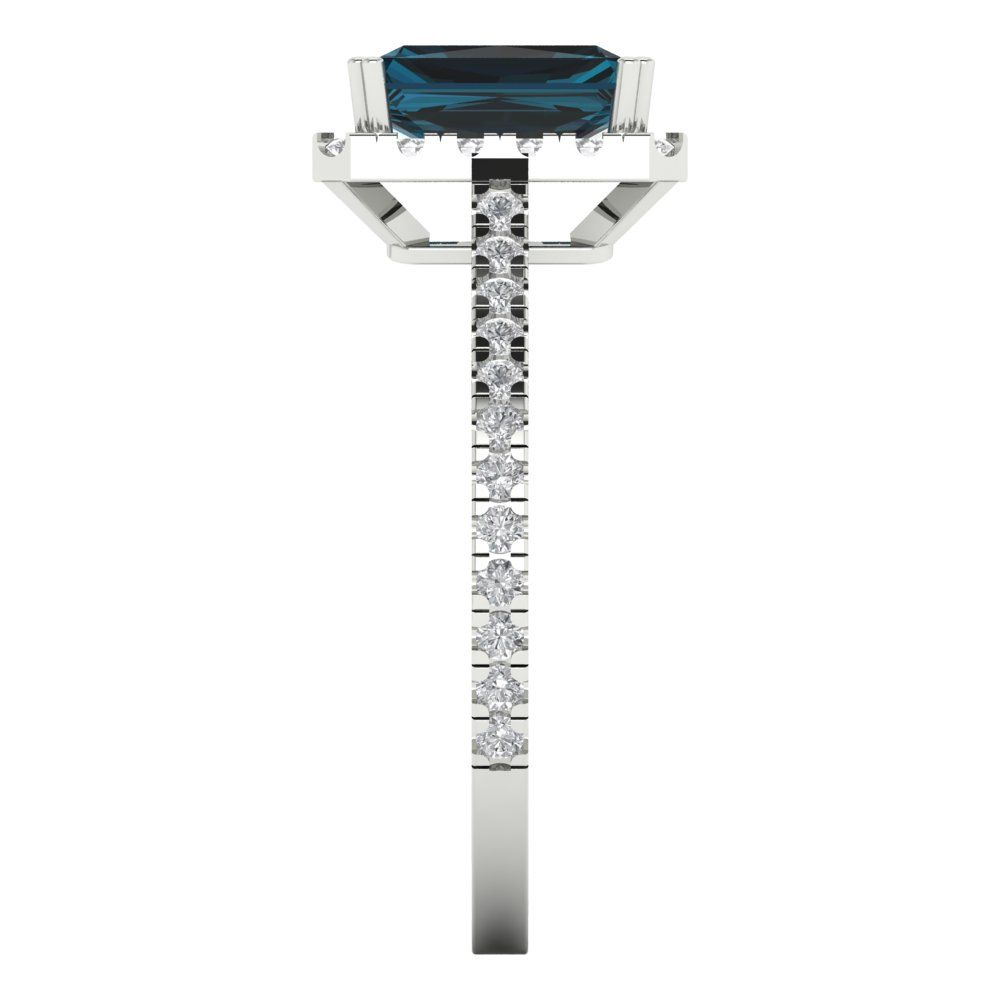 1.86 cttw Natural London Blue Topaz Hidden Halo Engagement Ring - Solid Gold (Emerald Cut,7.5x5.5mm)