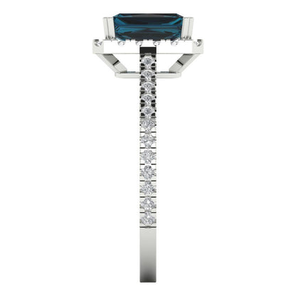 1.86 cttw Natural London Blue Topaz Hidden Halo Engagement Ring - Solid Gold (Emerald Cut,7.5x5.5mm)