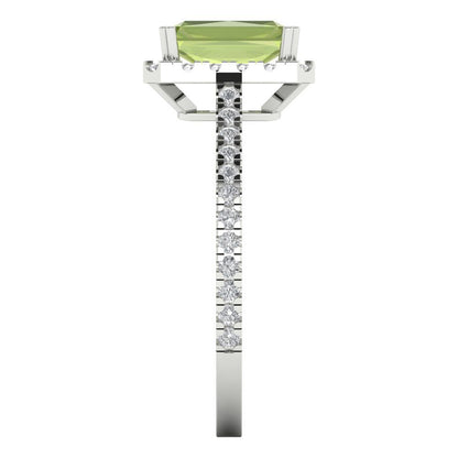 1.86 cttw Natural Peridot Hidden Halo Engagement Ring - Solid Gold (Emerald Cut,7.5x5.5mm)
