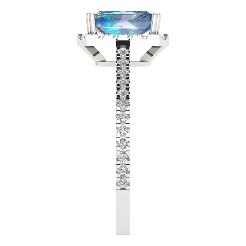 1.86 cttw Blue Moissanite Hidden Halo Engagement Ring - Solid Gold (Emerald Cut,7.5x5.5mm)