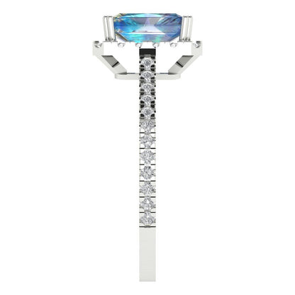 1.86 cttw Blue Moissanite Hidden Halo Engagement Ring - Solid Gold (Emerald Cut,7.5x5.5mm)