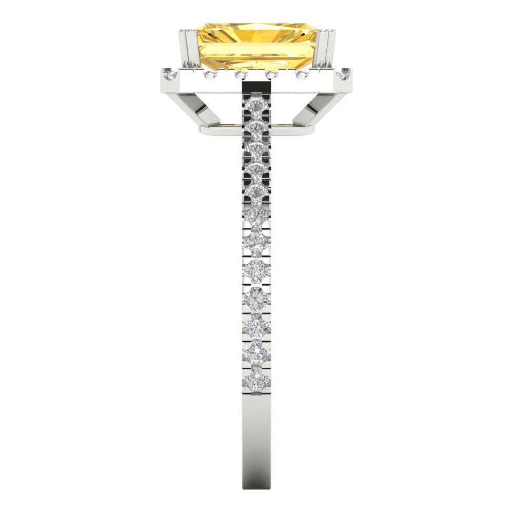 1.86 cttw Zirconia Simulated Yellow Diamond Hidden Halo Engagement Ring - Solid Gold (VVS1, Emerald Cut,7.5x5.5mm)