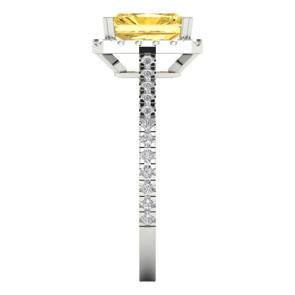 1.86 cttw Zirconia Simulated Yellow Diamond Hidden Halo Engagement Ring - Solid Gold (VVS1, Emerald Cut,7.5x5.5mm)