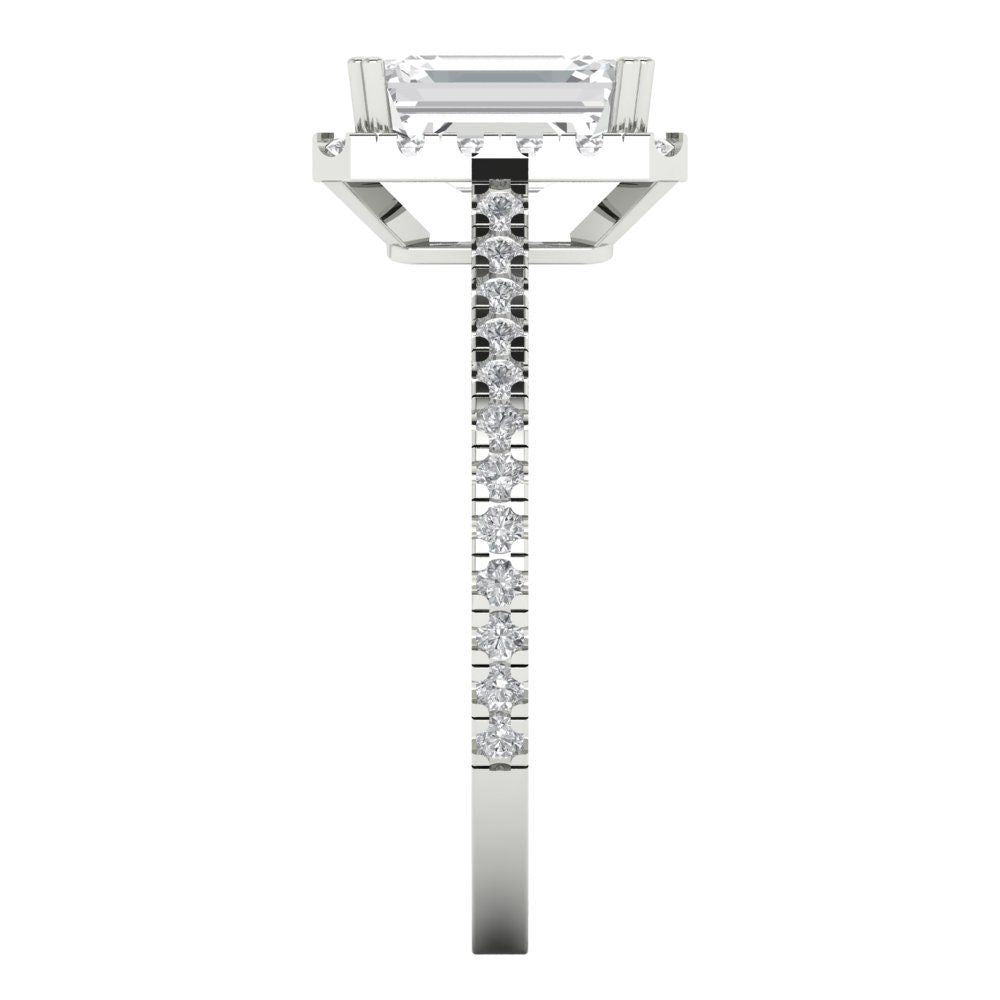 1.86 cttw White Sapphire Hidden Halo Engagement Ring - Solid Gold (Emerald Cut,7.5x5.5mm)