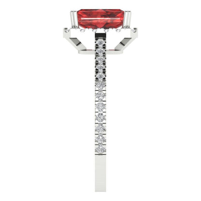 1.86 cttw Natural Garnet Hidden Halo Engagement Ring - Solid Gold (Emerald Cut,7.5x5.5mm)