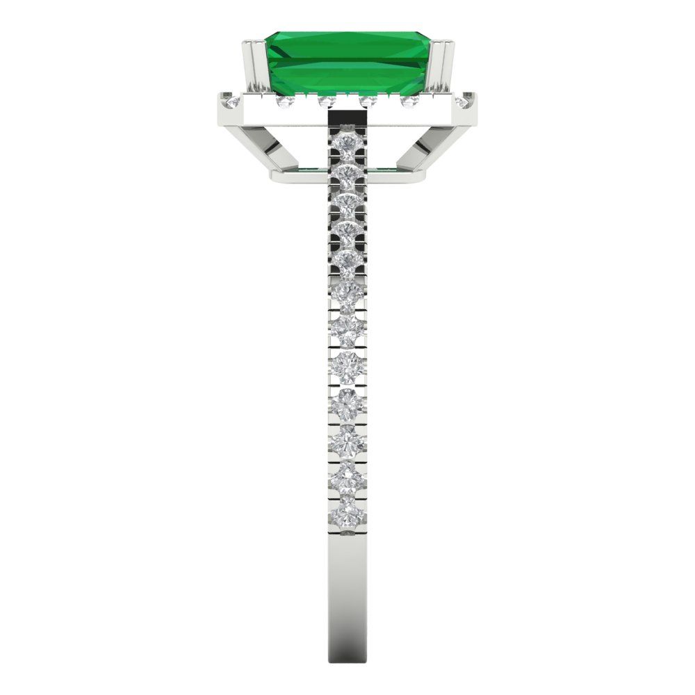 1.86 cttw Simulated Emerald Hidden Halo Engagement Ring - Solid Gold (Emerald Cut,7.5x5.5mm)