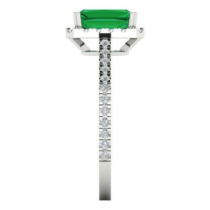 1.86 cttw Simulated Emerald Hidden Halo Engagement Ring - Solid Gold (Emerald Cut,7.5x5.5mm)