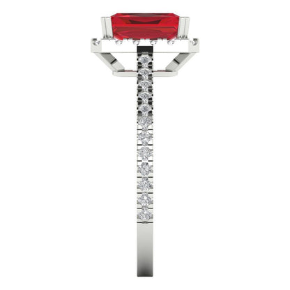 1.86 cttw Simulated Pink Tourmaline Hidden Halo Engagement Ring - Solid Gold (Emerald Cut,7.5x5.5mm)