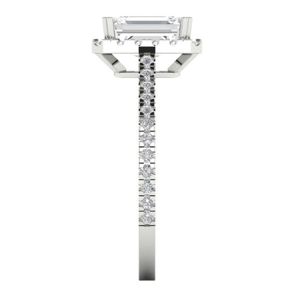 1.86 cttw Zirconia Simulated Diamond Hidden Halo Engagement Ring - Solid Gold (VVS1, Emerald Cut,7.5x5.5mm)