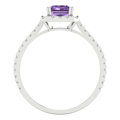 1.86 cttw Simulated Alexandrite Hidden Halo Engagement Ring - Solid Gold (Emerald Cut,7.5x5.5mm)