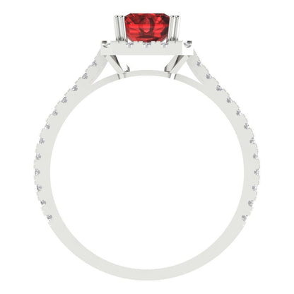 1.86 cttw Natural Garnet Hidden Halo Engagement Ring - Solid Gold (Emerald Cut,7.5x5.5mm)