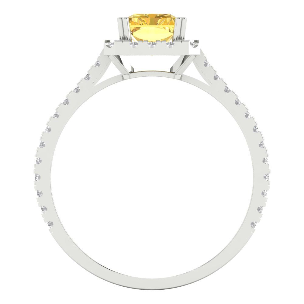 1.86 cttw Zirconia Simulated Yellow Diamond Hidden Halo Engagement Ring - Solid Gold (VVS1, Emerald Cut,7.5x5.5mm)