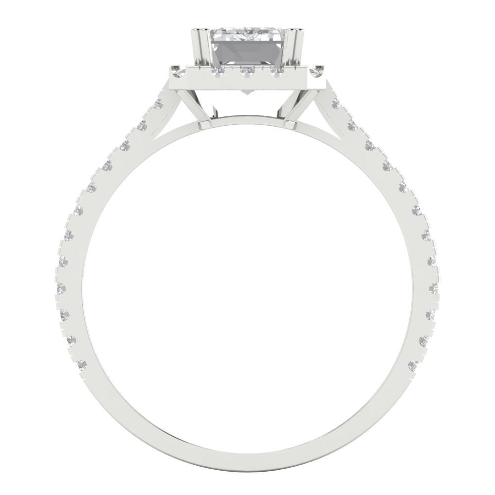 Clara Pucci, White Gold Ring, White Gold, Gold Ring, Promise Ring, 1 ct, Emerald Cut, Halo Engagement Promise Ring, White Gold, Bridal Band