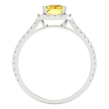 1.86 cttw Natural Citrine Hidden Halo Engagement Ring - Solid Gold (Emerald Cut,7.5x5.5mm)