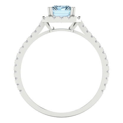 1.86 cttw Natural Aquamarine Hidden Halo Engagement Ring - Solid Gold (Emerald Cut,7.5x5.5mm)