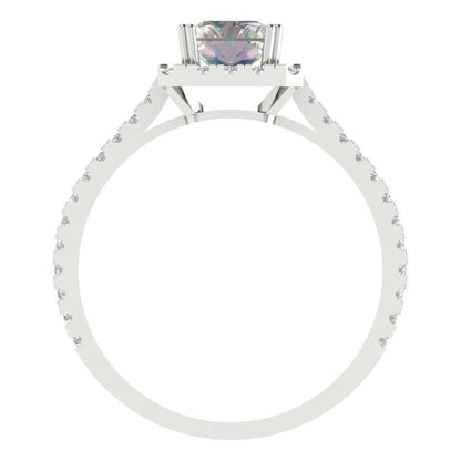 1.86 cttw Blue Moissanite Hidden Halo Engagement Ring - Solid Gold (Emerald Cut,7.5x5.5mm)