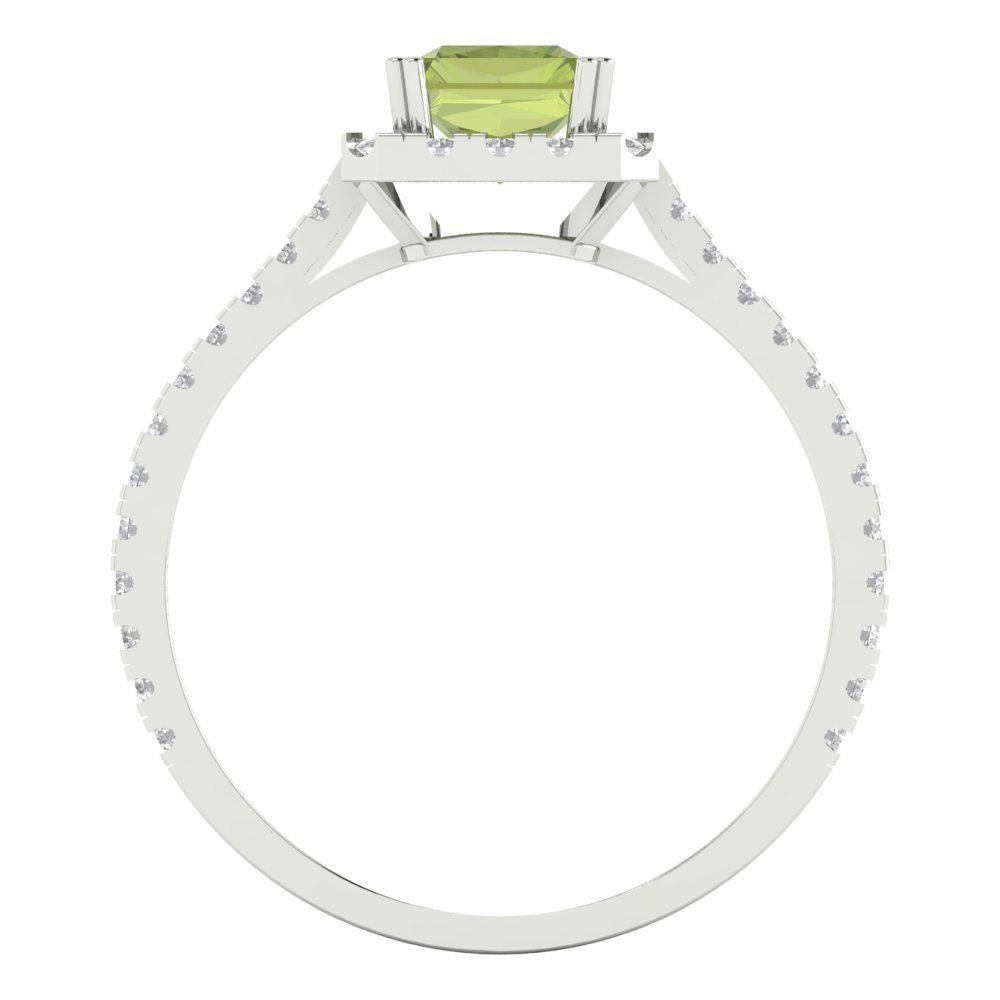 1.86 cttw Natural Peridot Hidden Halo Engagement Ring - Solid Gold (Emerald Cut,7.5x5.5mm)