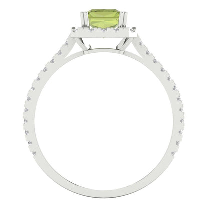 1.86 cttw Natural Peridot Hidden Halo Engagement Ring - Solid Gold (Emerald Cut,7.5x5.5mm)