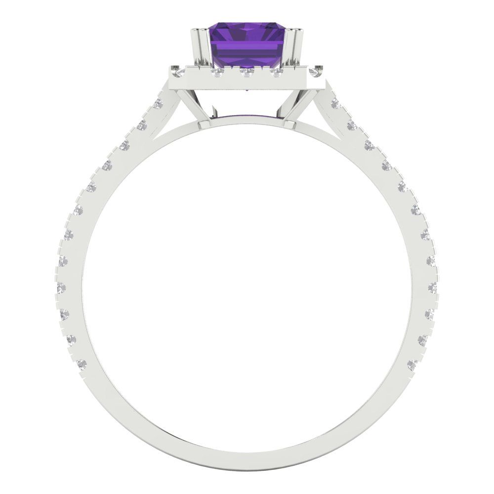 1.86 cttw Natural Amethyst Hidden Halo Engagement Ring - Solid Gold (Emerald Cut,7.5x5.5mm)