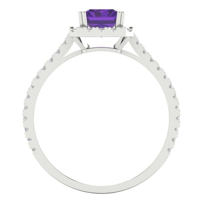 1.86 cttw Natural Amethyst Hidden Halo Engagement Ring - Solid Gold (Emerald Cut,7.5x5.5mm)