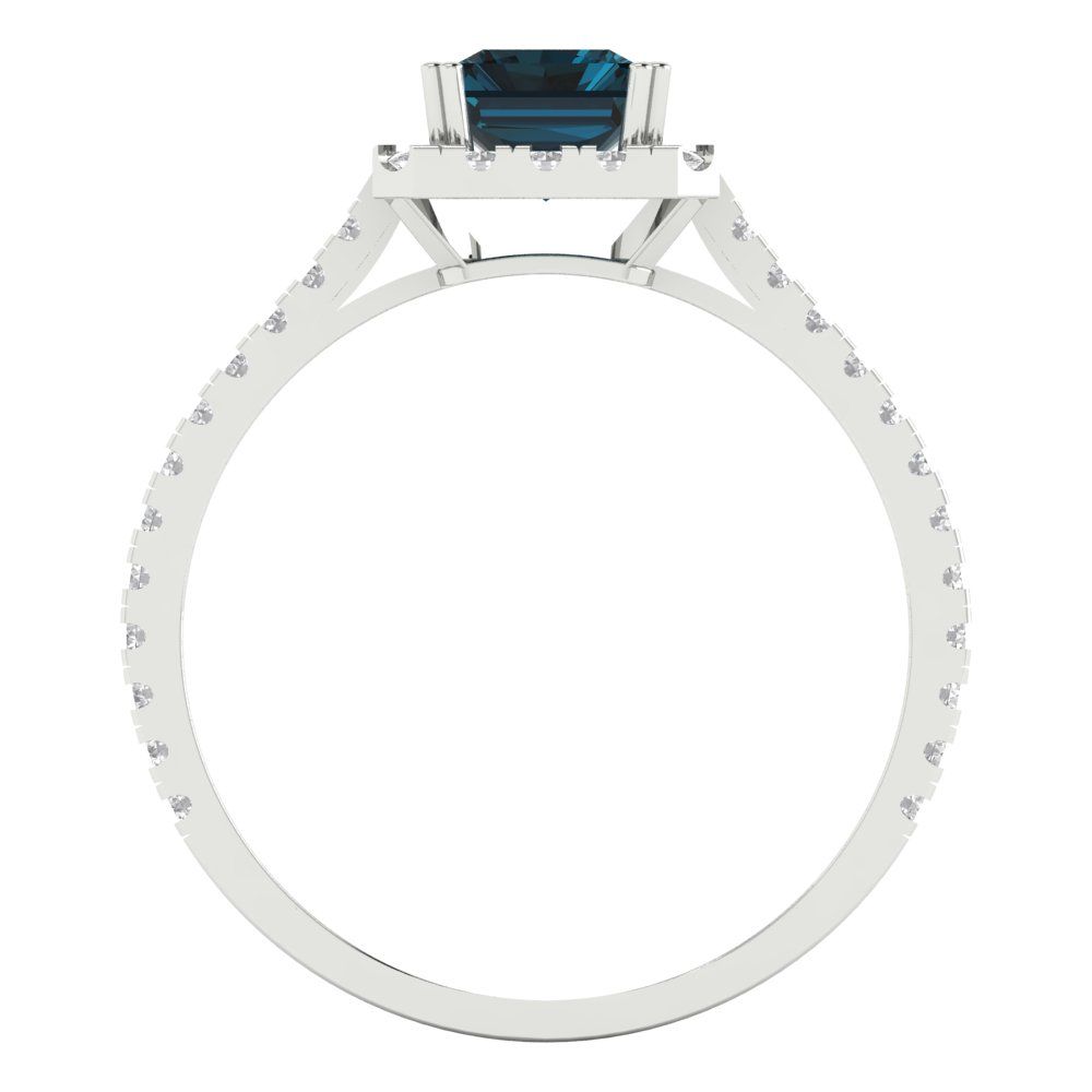 1.86 cttw Natural London Blue Topaz Hidden Halo Engagement Ring - Solid Gold (Emerald Cut,7.5x5.5mm)