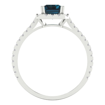 1.86 cttw Natural London Blue Topaz Hidden Halo Engagement Ring - Solid Gold (Emerald Cut,7.5x5.5mm)