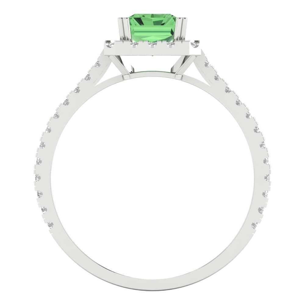 1.86 cttw Zirconia Simulated Green Diamond Hidden Halo Engagement Ring - Solid Gold (VVS1, Emerald Cut,7.5x5.5mm)