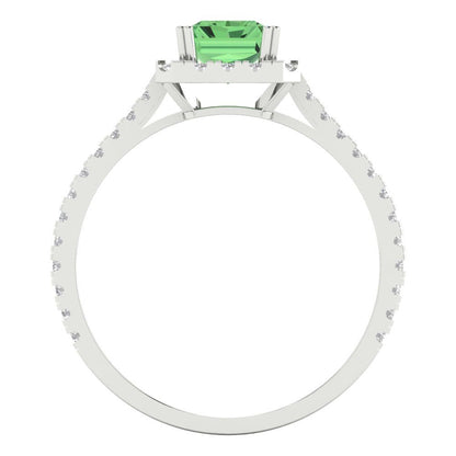 1.86 cttw Zirconia Simulated Green Diamond Hidden Halo Engagement Ring - Solid Gold (VVS1, Emerald Cut,7.5x5.5mm)