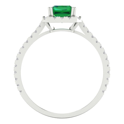 1.86 cttw Simulated Emerald Hidden Halo Engagement Ring - Solid Gold (Emerald Cut,7.5x5.5mm)