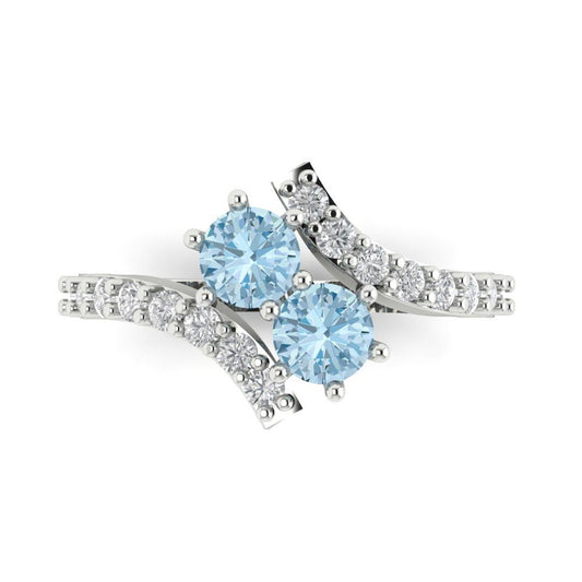 1.48 cttw Natural Aquamarine Solitaire with Zirconia Simulated Diamond Accents Engagement Ring - Solid White Gold (VVS1, Round Cut,5mm)