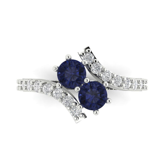 1.48 cttw Simulated Blue Sapphire Solitaire with Zirconia Simulated Diamond Accents Engagement Ring - Solid White Gold (VVS1, Round Cut,5mm)