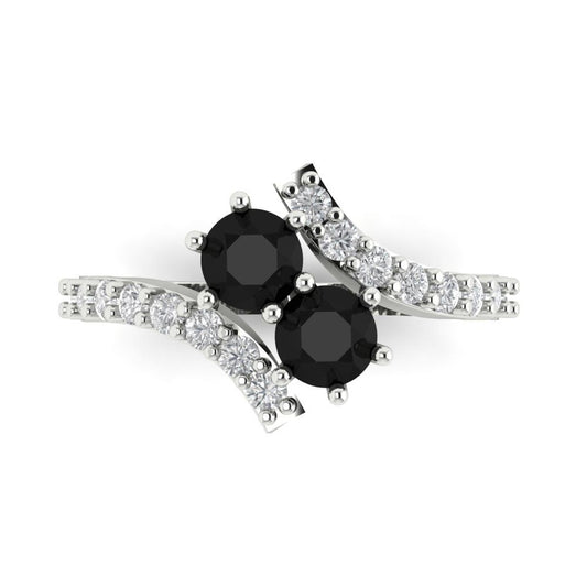 1.48 cttw Natural Onyx Solitaire with Zirconia Simulated Diamond Accents Engagement Ring - Solid White Gold (VVS1, Round Cut,5mm)